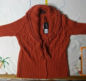 NEW Women's Large Slonl Wool Blend Crochet Cardigan Sweater, Orangish Red - Picture 1 of 7