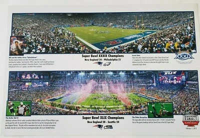 Póster de los New England Patriots Super Bowls 2005 y 2015 sin marco 18 x 12 pulgadas Foto 1 de 4