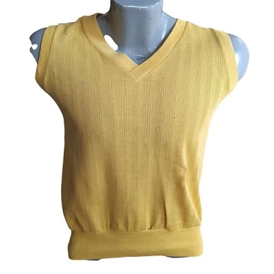 Medium Vintage 1970's Towncraft Yellow V-Neck Sleeveless T-shirt Ribbed Knit - Image 1 of 4