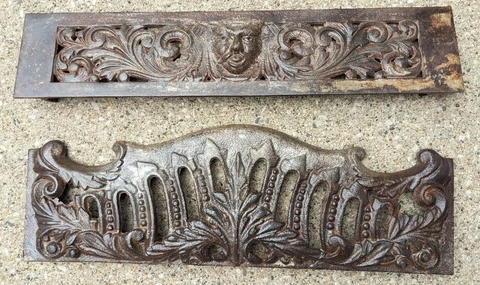 Antique Ornate Art Nouveau Green Man CAST IRON HEAVY FIREPLACE Insert Wall Cover Cover