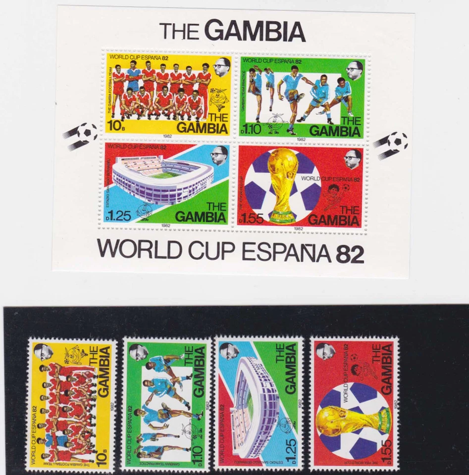 gambia 1982 world cup,set MNH Sc 443/6,446a     l1402 - Image 1 of 1