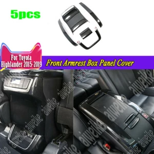 5x For Toyota Highlander 2015-2019 Carbon Car Look Front Armrest Box Panel Cover - Picture 1 of 5