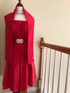 CINDERELLA DESIGN TRÄGERLOSES KLEID FÜR BESONDERE ANLÄSSE MIT SCHAL/SCHAL - ROT - GR. L - Bild 1 von 7