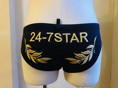 DSQUARED² ICON SIGNATURE 24 7 STAR GOLD EMBROIDERED SWIMSUIT BRIEFS SLIP S 52 L  - Image 1 of 4