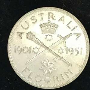 Australia 1951 Florin 2/- George VI Silver Federation Jubilee Coin Unc - Picture 1 of 2