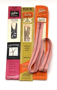 Vtg Talon Metal Neckline Zippers Lot of 3 Dusty Pink 22" Beige 10" Rail Gray 9" - Picture 1 of 4