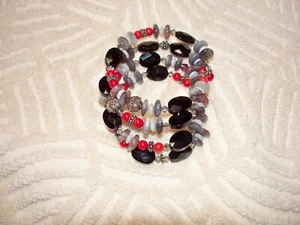 Bojo 4 Strang natürlicher Onyx, Achat, Koralle, hergestellt mit Swar Crys Bali Sterling - Bild 1 von 4