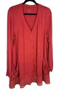 LOGO de Lori Goldstein XL Cárdigan Jersey Tejido Coral Gasa Volantes Dobladillo Bolsillos - Imagen 1 de 3