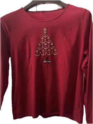 Talbots  Large Christmas knit top red Christmas tree Long Sleeves Nautical Ancho - Image 1 of 4