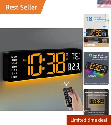 Reloj de Pared Digital, Pantalla Grande 16" Reloj Digital con Control Remoto, Automático... Foto 1 de 4