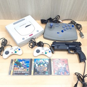 Sega Saturn Console With Light Virtua Gun Fighting Stick Controllers & 3 Games