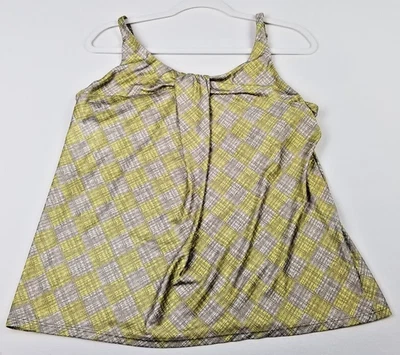 New York & Company Tank Top Women’s Large Yellow Brown Plaid Stretch Sleeveless - Image 1 of 4