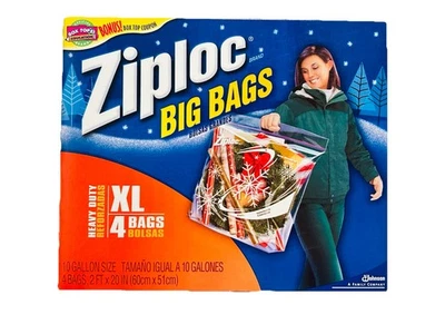 Ziploc Big Bags XL tamaño 10 galones almacenamiento con cremallera de alta resistencia 24" x 20" paquete de 4 Foto 1 de 4