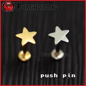Star Push Pin Ear Lip Bar Stud Cartilage Helix Piercing Flat Back Earring 20g - Picture 1 of 7