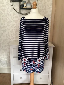 Susan Graver Breton Stripe Tunic Top With Red Floral Design Size 2XL New No Tag - Picture 1 of 8