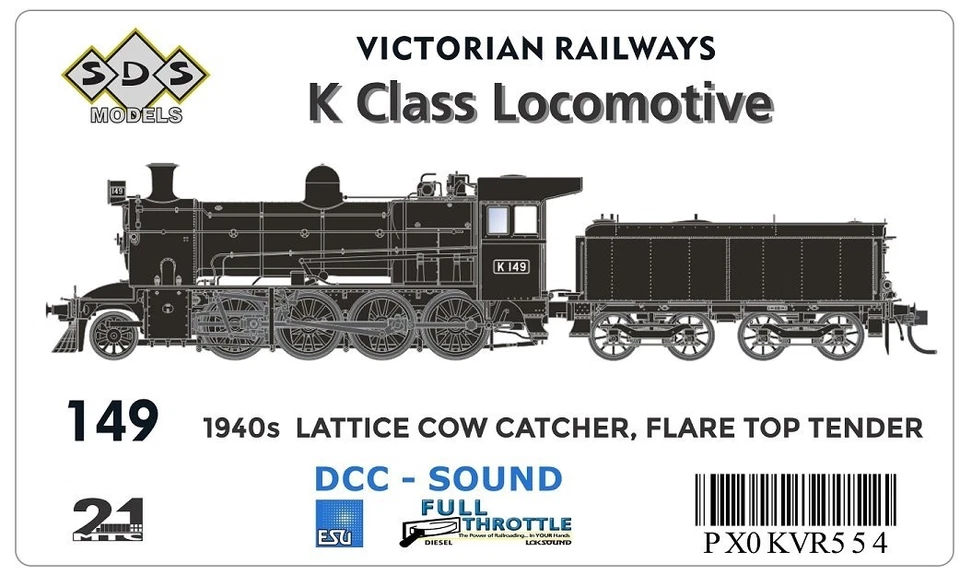 SDS Models VR K Class Steam Locomotive 1940s, Flare Top Tender K149 DCC/sound - image 1 of 1