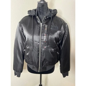 Bomber giacca raso nero Victoria Secret rosa nuovo con etichette full zip cappuccio donna - Foto 1 di 14