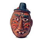 Japanese Clay Bell Oni Mask Devil Head Dorei Pottery Doll Oriental Wall Decor 