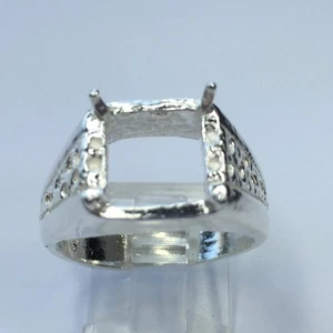 10x10mm Square Men's Sterling Silver Pre-Notched Ring Setting Size 10 - Picture 1 of 5