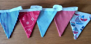 Nautical Red, White & Blue Fabric Bunting double sided Handmade Beach Seaside - Picture 1 of 7