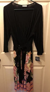 ODDY Deep V Long Floral Print/ Black Dress w Pockets Size 3XL NWT - Picture 1 of 7
