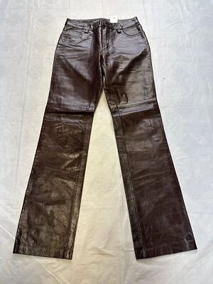 NWT Vintage Gap Leather Pants Juniors Size 1 Y2K Bootcut Biker Lined Brown Women - Image 1 of 4