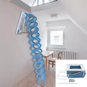 ??12 Stufen Loft Wand klappbar Pulldown Dachboden Decke Leiter Treppe 1102,3 lbs - Bild 1 von 24