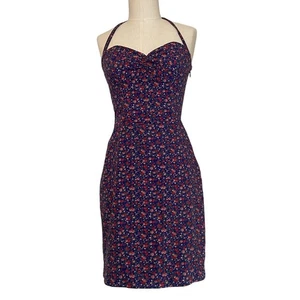 Y2K Vintage Betsey Johnson Dress Size 4 Ditsy Floral Sweetheart Halter Sundress - Picture 1 of 9