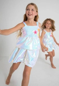 Lola And The Boys Tiered Stars Sequin Dress Sz 14 Iridescent Neon Party EUC - Picture 1 of 14