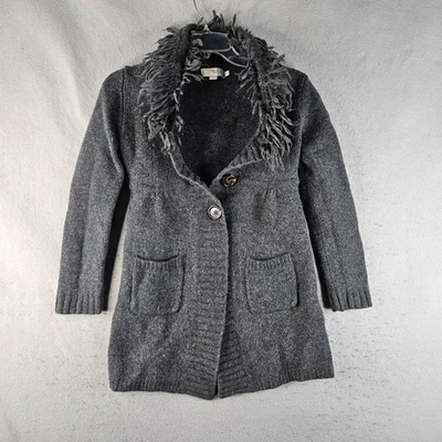 Boden Wool Cardigan Womens 8 Gray Fringe Collar Soft Pockets Cozy Cinched Waist - Image 1 of 4