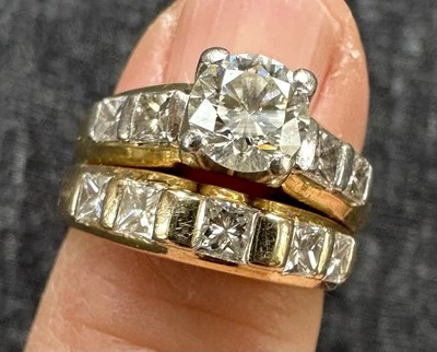 Custom Wedding Ring Set size 5 Natural diamonds 18k Gold/Platinum 1.62 total Kw - Image 1 of 4