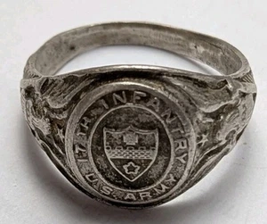 WW2 US ARMY 17th Infantry Regiment Sterling Silver Ring - Large Size 13 - Picture 1 of 3
