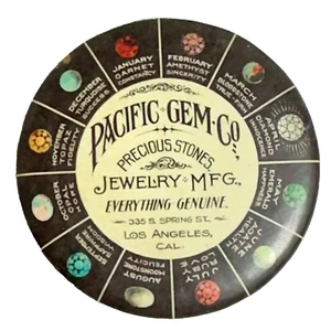 Espejo de bolsillo de celuloide piedra natal Pacific Gem Co Jewelry Mfg Los Angeles CA - Imagen 1 de 3