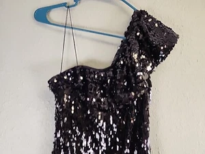 Aidan Mattox All Over Sequin One Shoulder Black Cocktail Dress Size 4 - Picture 1 of 6