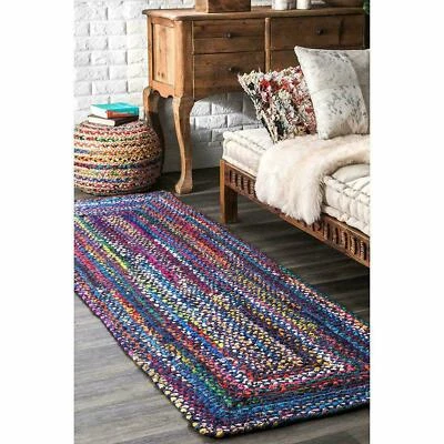 Rug Runner 100% Natural Cotton Braided 2.6x6 Feet  Reversible Handmade Area Rug - Image 1 of 4