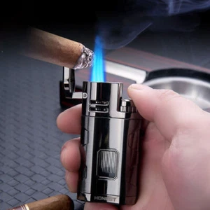 Encendedor de antorcha de moda con taladro de cigarro de metal tres fuego llama azul encendedor de cigarros - Imagen 1 de 18