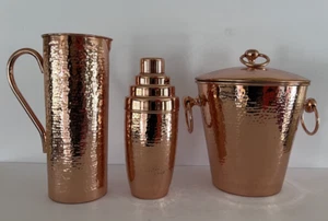 3 pc Hammered Copper Ice Bucket / Drink Shaker/ Martini pitcher - Picture 1 of 5