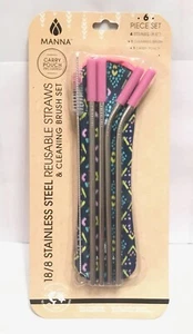 Manna 18/8 Stainless Steel Reusable Straws With Cleaning Brush Set And Pouch - Picture 1 of 2