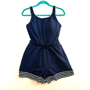 Vintage Jantzen Women's One Piece Romper Bathing Swimsuit Blue/White Size 14 - Picture 1 of 13