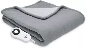 Serta MicroFleece Sherpa Electric Heated Warming Throw Heat Blanket Gray 50"x60" - Picture 1 of 3