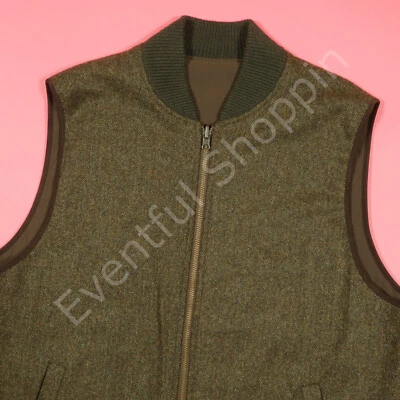 Chaleco Peter Millar Para Hombres XL Verde Marrón Reversible Lana Tweed Espiga Nuevo Foto 1 de 4