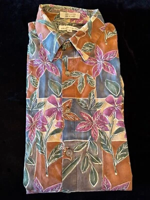 Vintage Hawaiian Shirt Cotton Large Surfer Beach Waves Vacation Fun Sun - Image 1 of 3