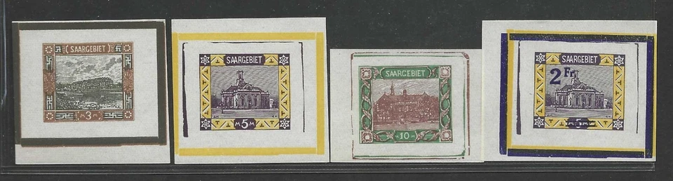 SAAR 1921 FOUR ARTIST IMPRINTED IMPERF PROOFS SC. # 80, 81, 82 and 96 - Image 1 of 1