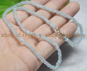 2x4mm Light Aquamarine Faceted Roundel Gems Beads Necklace 16-28'' Silver Clasp - Picture 1 of 14