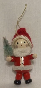 Wooden Santa Claus Christmas Ornament 3-1/2 X 2 Inch Holds Small Christmas Tree - Picture 1 of 7