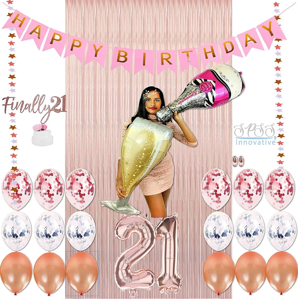 21 Años Niña Cumpleaños Decoraciones 21ª Niña Oro Rosa Papel Banner SPSS INNOVADOR Foto 1 de 4