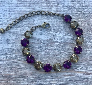 Crystal Bracelet Bronze Plate Made With Swarovski Elements Amethyst Purple Brown - Picture 1 of 2