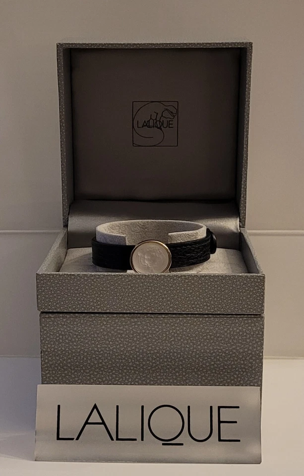 Lalique Crystal Bracelet PSYCHE On Black Calf Leather Strap - Image 1 of 4