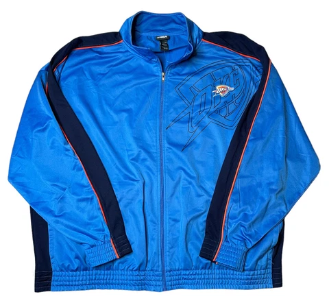 Official Oklahoma City Thunder NBA Full Zip Warm Up Logo Jacket Size 3XL Blue Cover