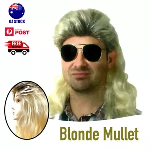 Mens Blonde Mullet Wig Party Wigs 70s 80s Costume Cosplay Rock Star - Picture 1 of 2